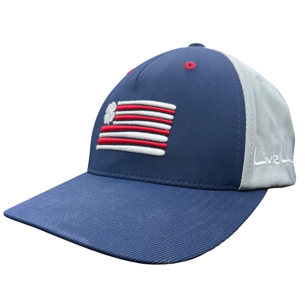 Black Clover Rawlings Live Lucky Hat Navy Grey American Flag Flexfit Cap L-XL